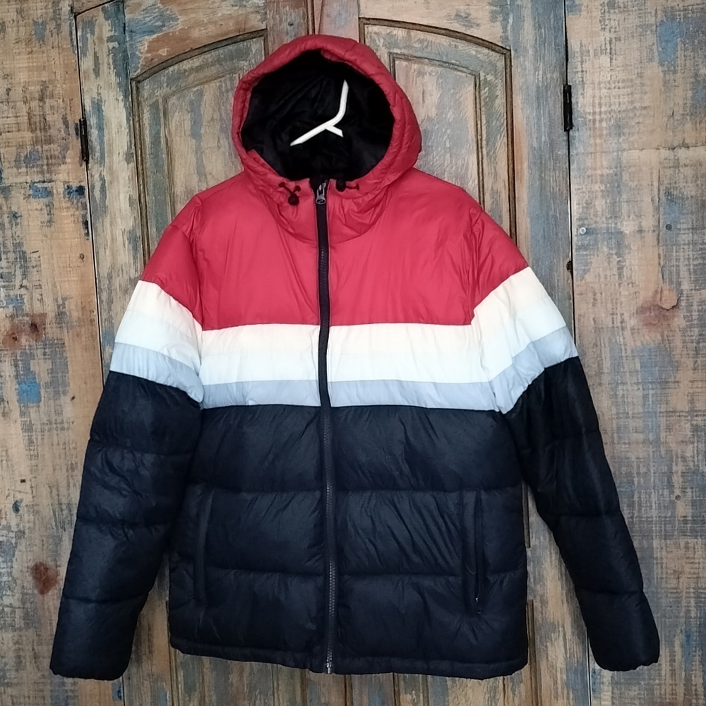 Lk New Goodfellow Vintage Look Puffer Coat Jacket Hood Zip Pockets L